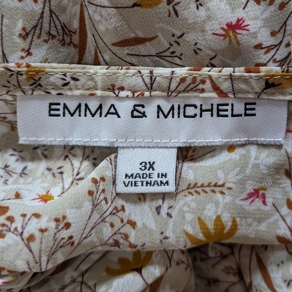 ✨3/$15 Emma & Michelle tan yellow floral sheer v neck summer dress 3X - Picture 6 of 7